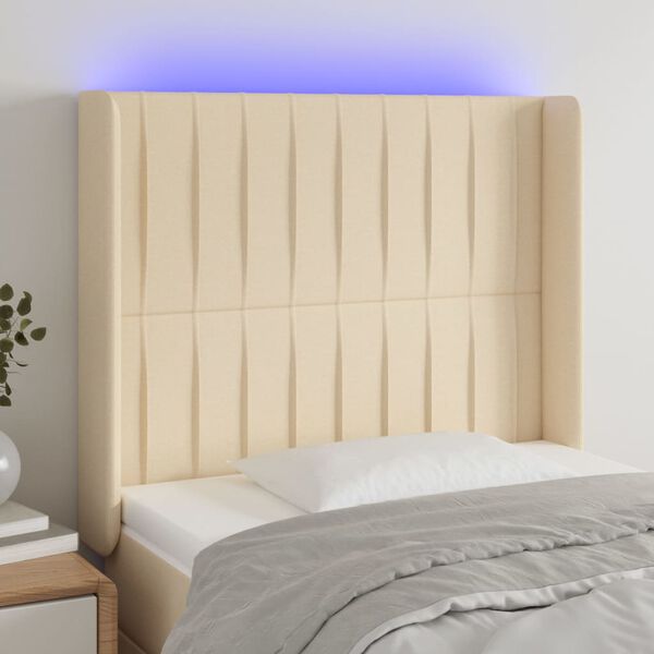 vidaXL T&ecirc;te de lit &agrave; LED Cr&egrave;me 103x16x118/128 cm Tissu