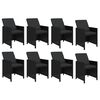 vidaXL Ensemble &agrave; manger de jardin coussins 9pcs R&eacute;sine tress&eacute;e Noir