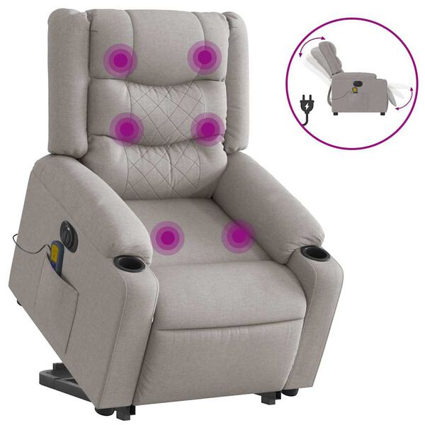 vidaXL Fauteuil inclinable de massage &eacute;lectrique gris nuage tissu