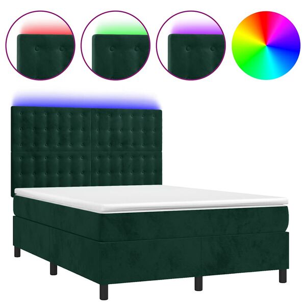 vidaXL Sommier &agrave; lattes de lit matelas et LED Vert fonc&eacute; 140x200 cm