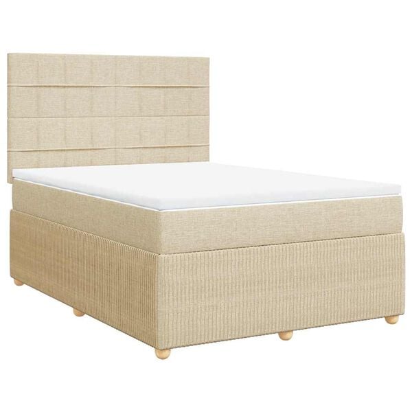 vidaXL Sommier &agrave; lattes de lit avec matelas Cr&egrave;me 140x190 cm Tissu