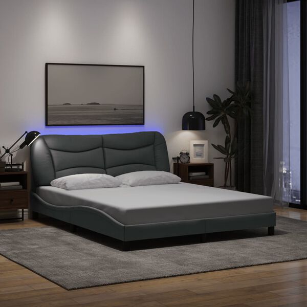 vidaXL Cadre de lit avec LED sans matelas Hvar gris clair 160x200 cm tissu