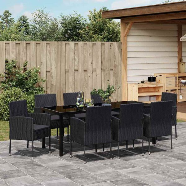 vidaXL Ensemble de salle &agrave; manger pour jardin 9 pcs Noir polyrotin