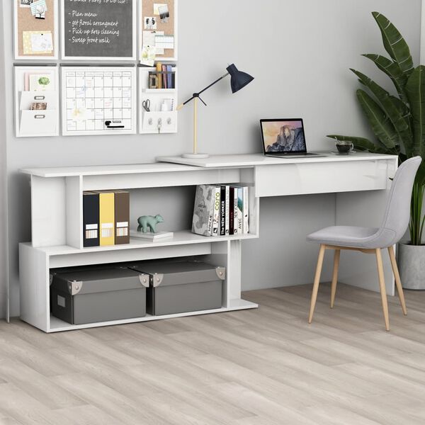vidaXL Bureau d'angle Blanc brillant 200x50x76 cm Bois d’ingénierie