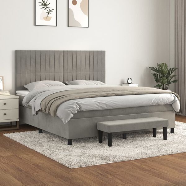 vidaXL Sommier &agrave; lattes de lit et matelas Gris clair 180x200cm Velours