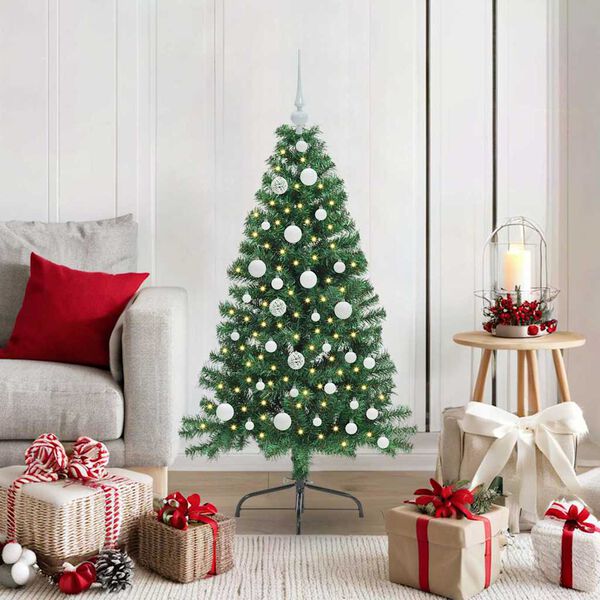 vidaXL Sapin de No&euml;l artificiel pr&eacute;-&eacute;clair&eacute; Vert 120 cm PVC