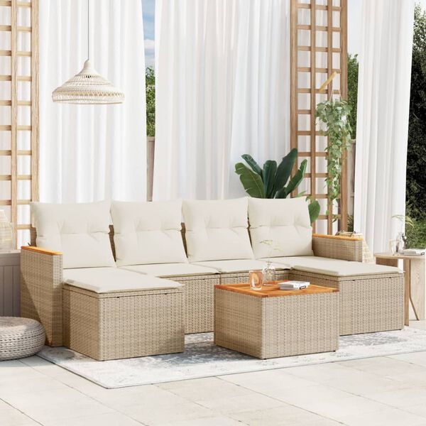 vidaXL Salon de jardin avec coussins 7 pcs beige r&eacute;sine tress&eacute;e