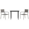 vidaXL Ensemble &agrave; manger de jardin 3pcs gris/noir r&eacute;sine tress&eacute;e/acier