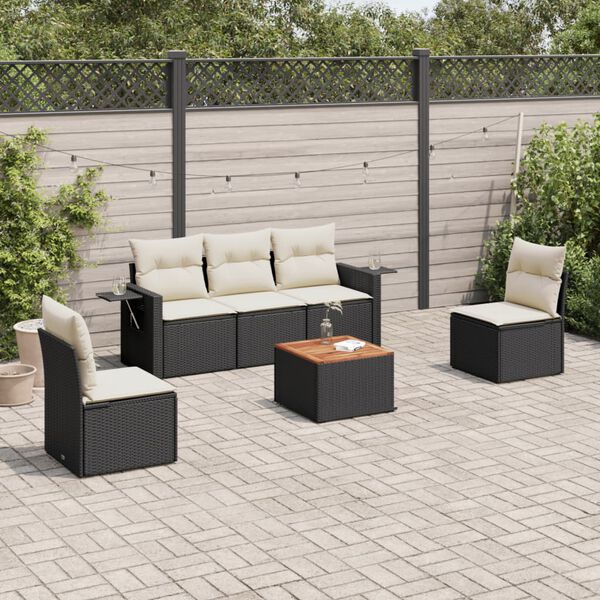vidaXL Salon de jardin 6 pcs avec coussins noir r&eacute;sine tress&eacute;e