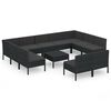 vidaXL Salon de jardin 12 pcs avec coussins r&eacute;sine tress&eacute;e noir