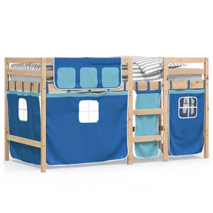 vidaXL Lit mezzanine enfants avec rideaux sans matelas bleu 90x190 cm