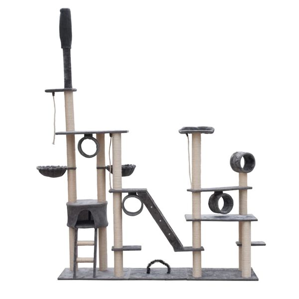 Arbre &agrave; chat de luxe 230-260 cm en peluche grise