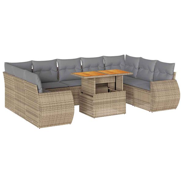 vidaXL Salon de jardin avec coussins 10 pcs beige résine tressée