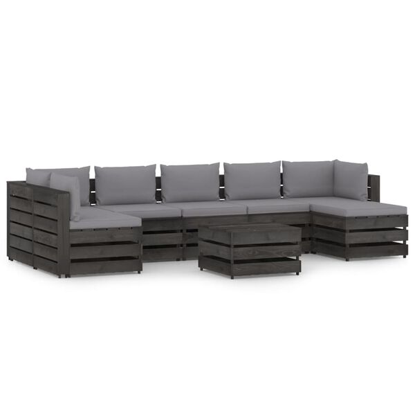 vidaXL Salon de jardin 8 pcs avec coussins Bois impr&eacute;gn&eacute; de gris