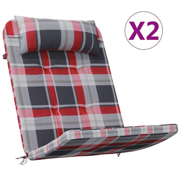 vidaXL Coussins de chaise 2 pcs Vichy Rouge 58 x 77 x 4,5 cm