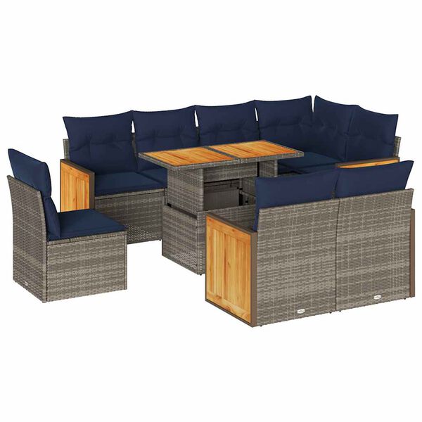 vidaXL Salon de jardin avec coussins 9 pcs gris r&eacute;sine tress&eacute;e acacia