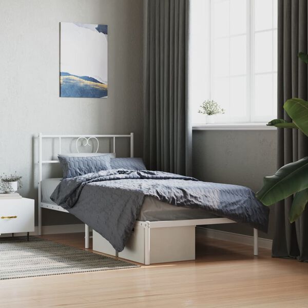 vidaXL Cadre de lit m&eacute;tal sans matelas avec t&ecirc;te de lit blanc 75x190cm