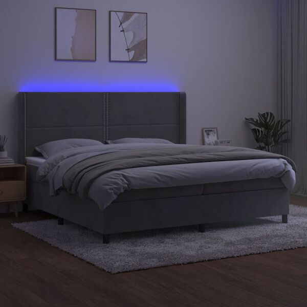 vidaXL Sommier &agrave; lattes de lit matelas et LED Gris clair 200x200 cm