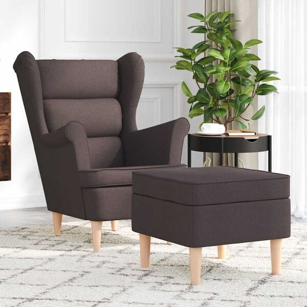 vidaXL Fauteuil avec repose-pied Marron fonc&eacute; Tissu
