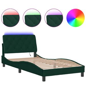 vidaXL Cadre de lit avec LED sans matelas vert fonc&eacute; 100x200cm velours