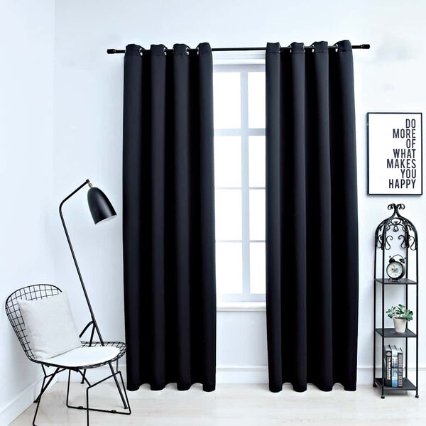 vidaXL Rideaux occultants avec anneaux en m&eacute;tal 2 pcs Noir 140x245 cm