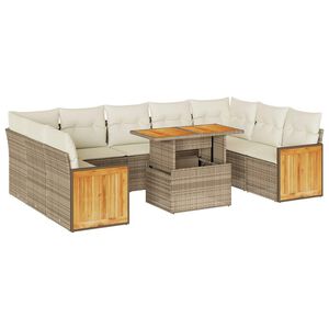vidaXL Salon de jardin avec coussins 10pcs beige r&eacute;sine tress&eacute;e acacia