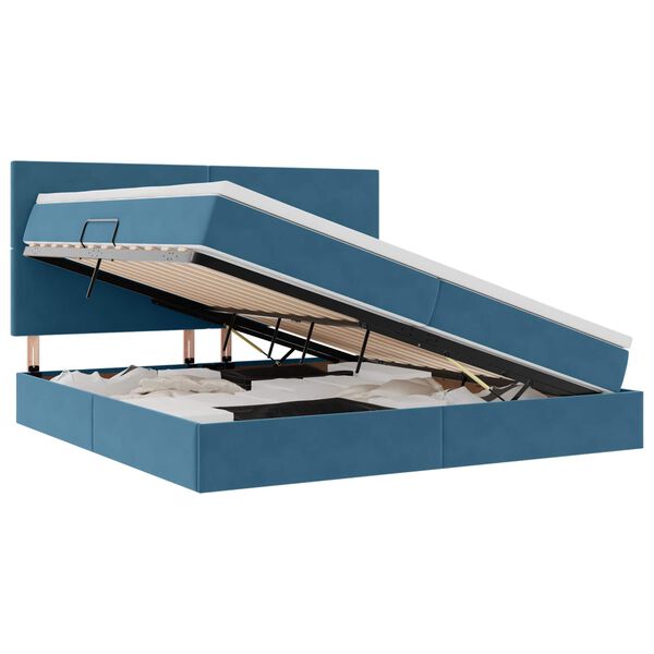vidaXL Lit avec rangement et LED Bleu fonc&eacute; 200 x 200 cm Velours