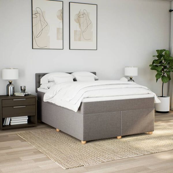 vidaXL Sommier &agrave; lattes de lit avec matelas Taupe 160x200 cm Tissu