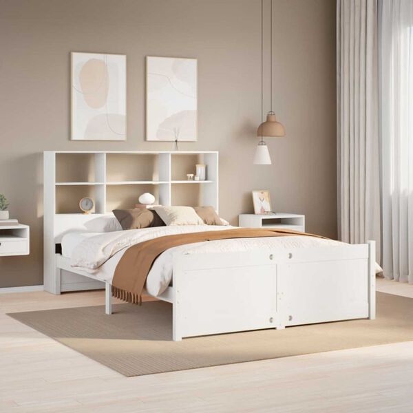 vidaXL Lit bibliothèque sans matelas blanc 120x200 cm bois pin massif