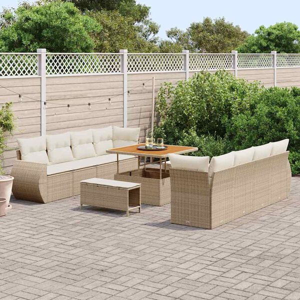vidaXL Ensemble de canap&eacute; de jardin 11 pcs Beige polyrotin