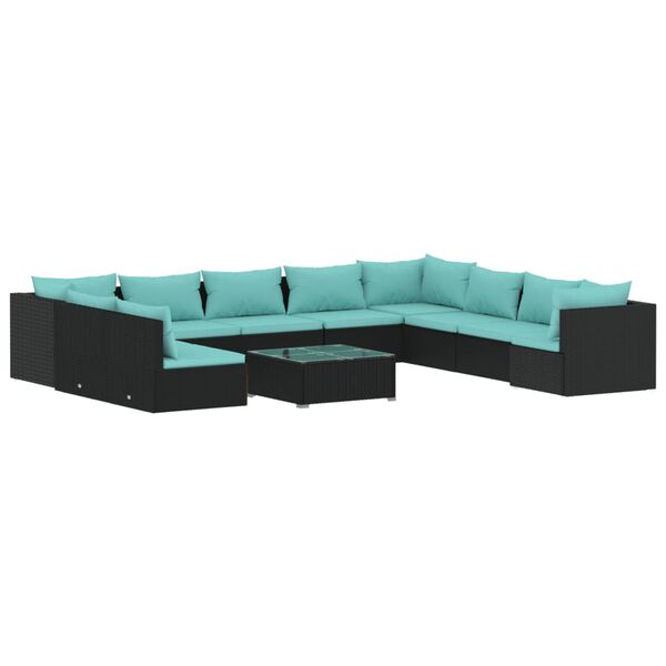 vidaXL Salon de jardin 11 pcs avec coussins noir r&eacute;sine tress&eacute;e