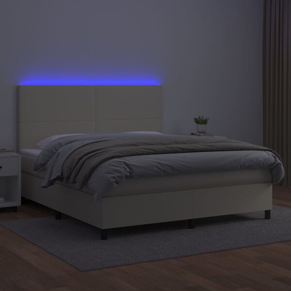 vidaXL Sommier &agrave; lattes de lit avec matelas et LED Cr&egrave;me 180x200 cm