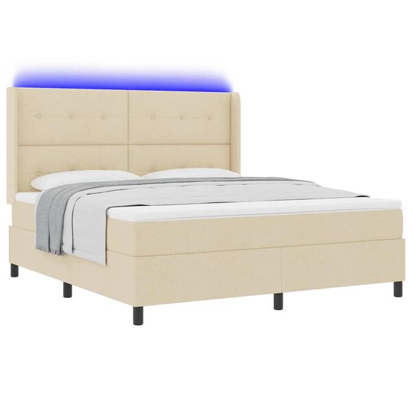 vidaXL Lit &agrave; ressort LED avec matelas Cr&egrave;me 180 x 200 cm tissu