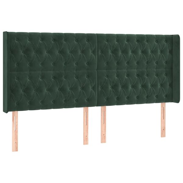 vidaXL T&ecirc;te de lit avec oreilles Vert fonc&eacute; 203x16x118/128 cm Velours