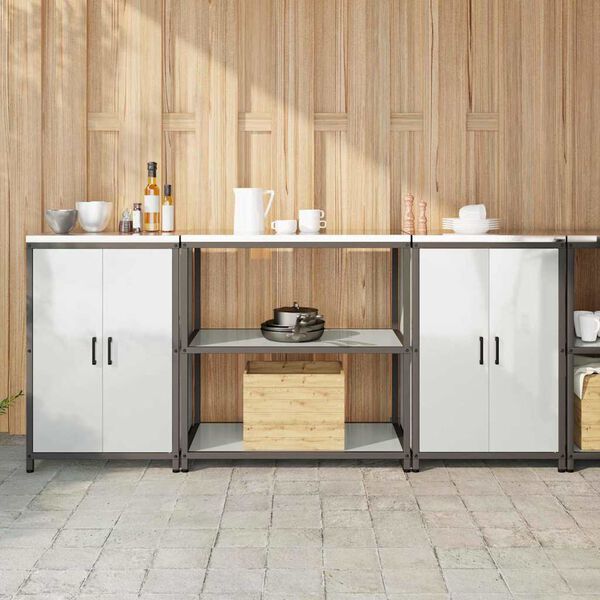 vidaXL Ensemble de rangement cuisine avec étagère 3 pcs Argent Acier