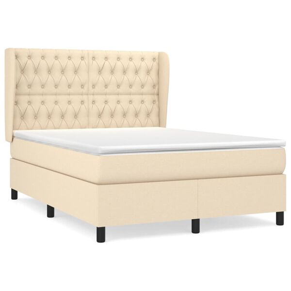 vidaXL Sommier &agrave; lattes de lit avec matelas Cr&egrave;me 140x200 cm Tissu