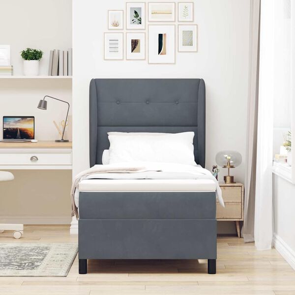 vidaXL Lit &agrave; ressorts avec matelas Gris fonc&eacute; 200 x 80 cm Polyester
