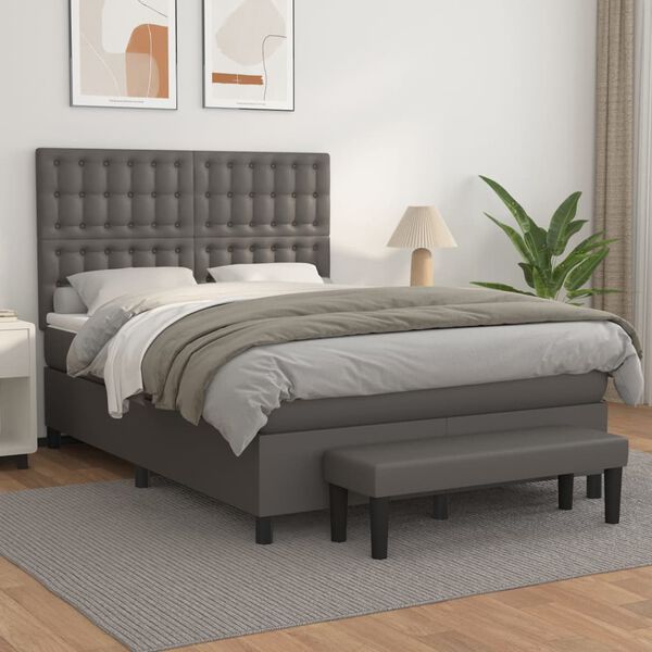 vidaXL Sommier &agrave; lattes de lit avec matelas Gris 140x190 cm Similicuir