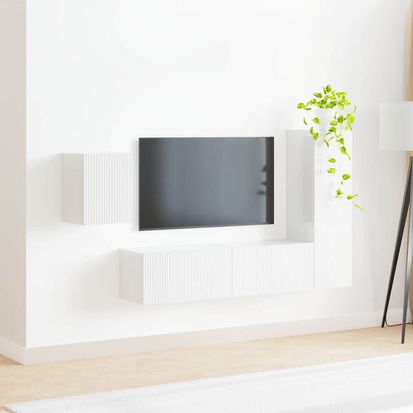 vidaXL Ensemble meuble TV 4 pcs Blanc brillant Bois d'ing&eacute;nierie