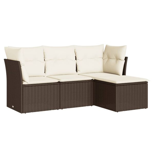 vidaXL Salon de jardin 4 pcs avec coussins marron r&eacute;sine tress&eacute;e