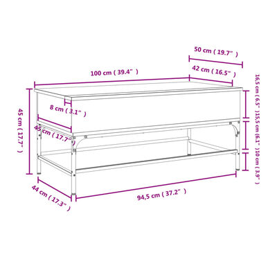 vidaXL Table basse chêne fumé 100x50x45 cm bois d'ingénierie et métal