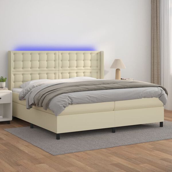 vidaXL Sommier &agrave; lattes de lit matelas LED Cr&egrave;me 200x200 cm Similicuir