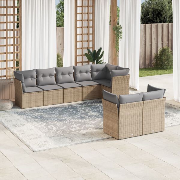 vidaXL Salon de jardin avec coussins 8 pcs beige r&eacute;sine tress&eacute;e