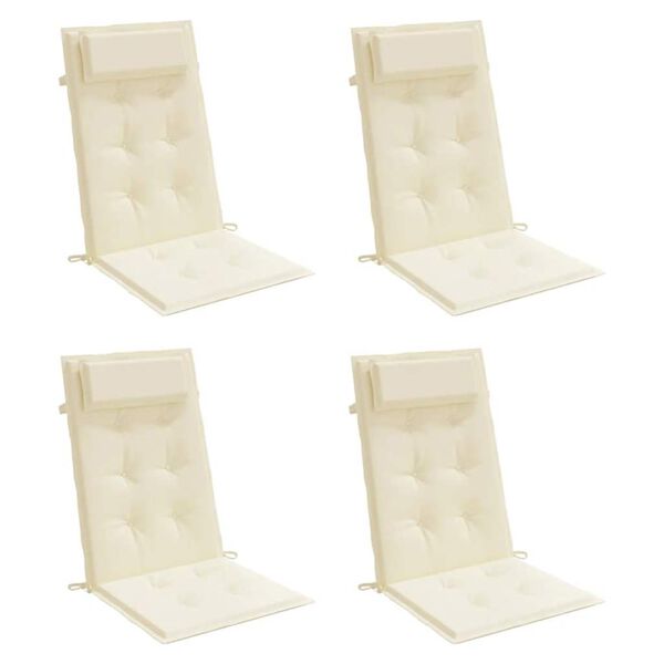vidaXL Coussins de chaise &agrave; dossier haut lot de 4 cr&egrave;me tissu oxford