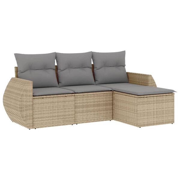 vidaXL Salon de jardin avec coussins 4 pcs beige r&eacute;sine tress&eacute;e