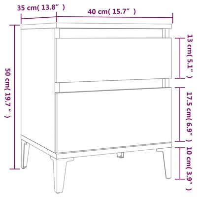 vidaXL Tables de chevet 2 pcs Gris béton 40x35x50 cm