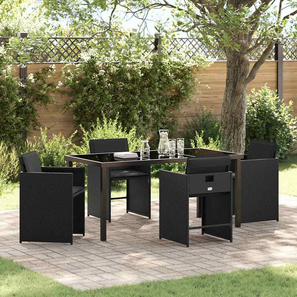 vidaXL Ensemble de salle &agrave; manger pour jardin 5 pcs Noir polyrotin