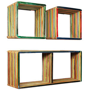 vidaXL Jeu d'&eacute;tag&egrave;re murale 3 pcs Teck massif recycl&eacute; Multicolore