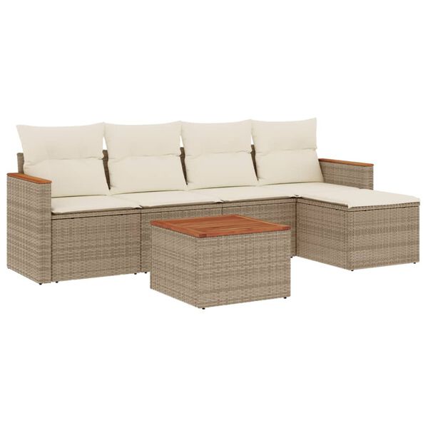 vidaXL Salon de jardin avec coussins 6 pcs beige r&eacute;sine tress&eacute;e