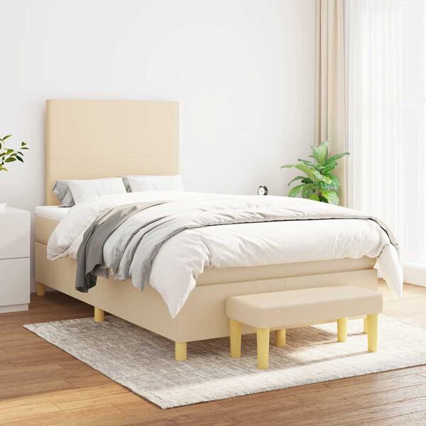 vidaXL Sommier &agrave; lattes de lit avec matelas cr&egrave;me 120x190 cm tissu